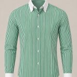 Classic Green Pinstripe Shirt with Contrast White Collar